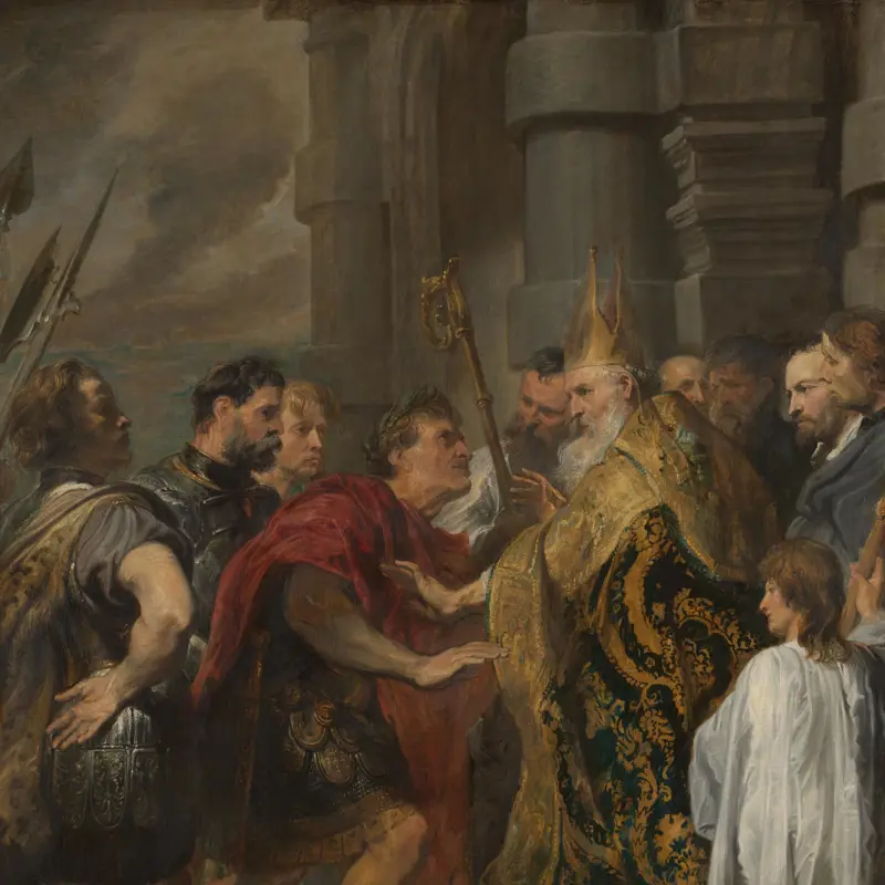 St Ambrose barring Theodosius from Milan Cathedral