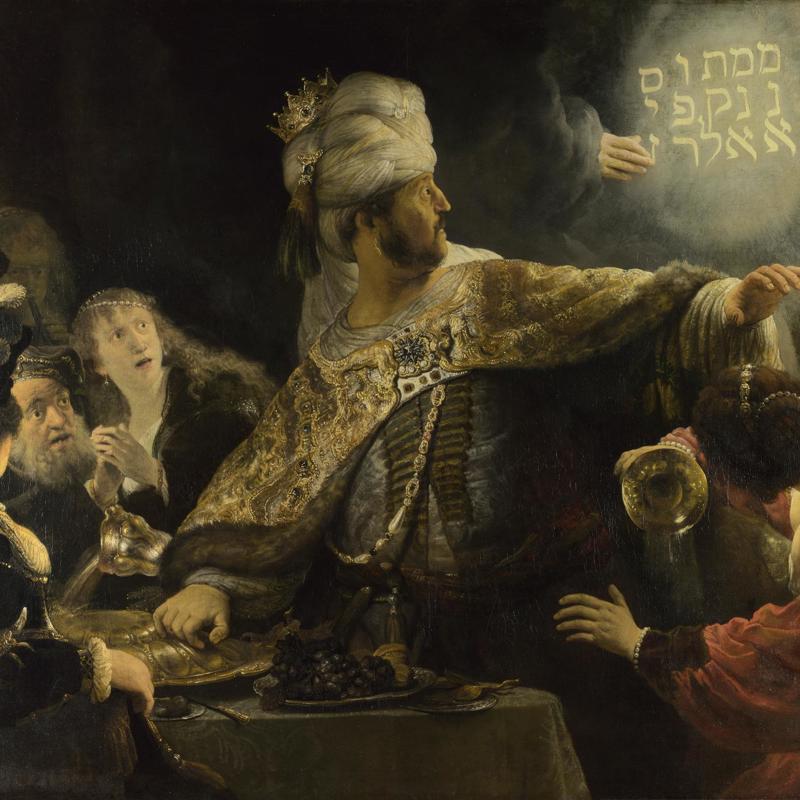 How does Rembrandt capture a king’s downfall?