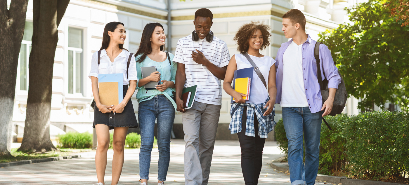 Student's Walking happily