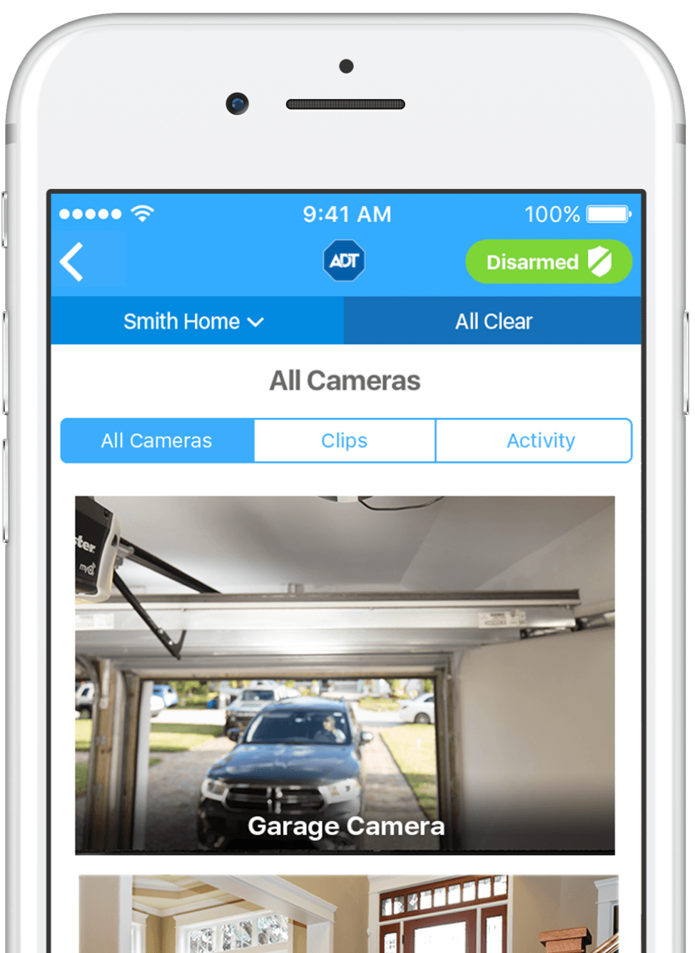 Cell phone showing ADT home security app